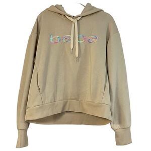 Bebe Sport Cream Hoodie Rainbow Sequins Size Large